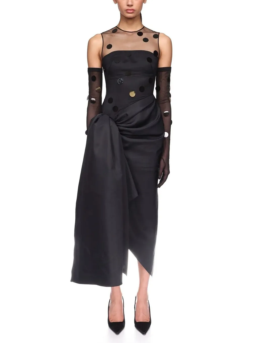 David Koma Polka Dot Draped Midi Dress