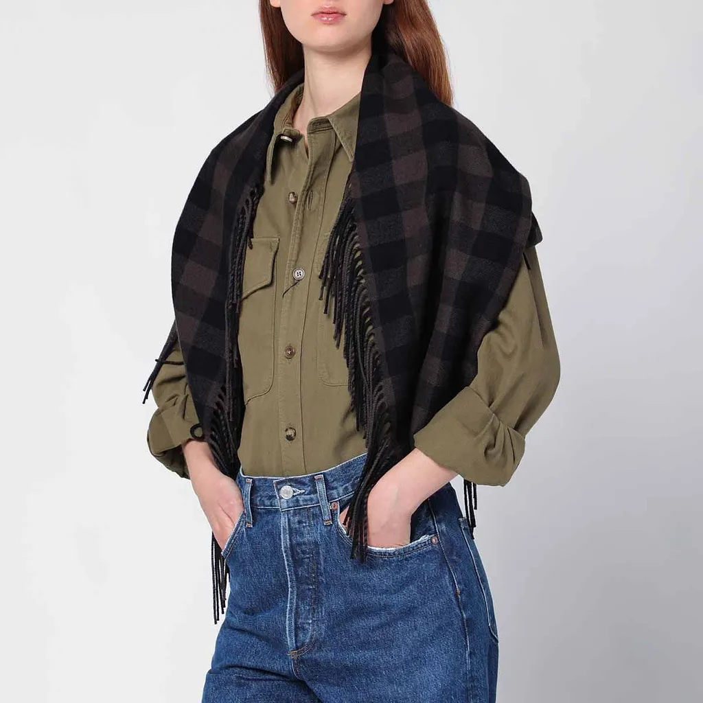 Surl Checked Fringed Scarf