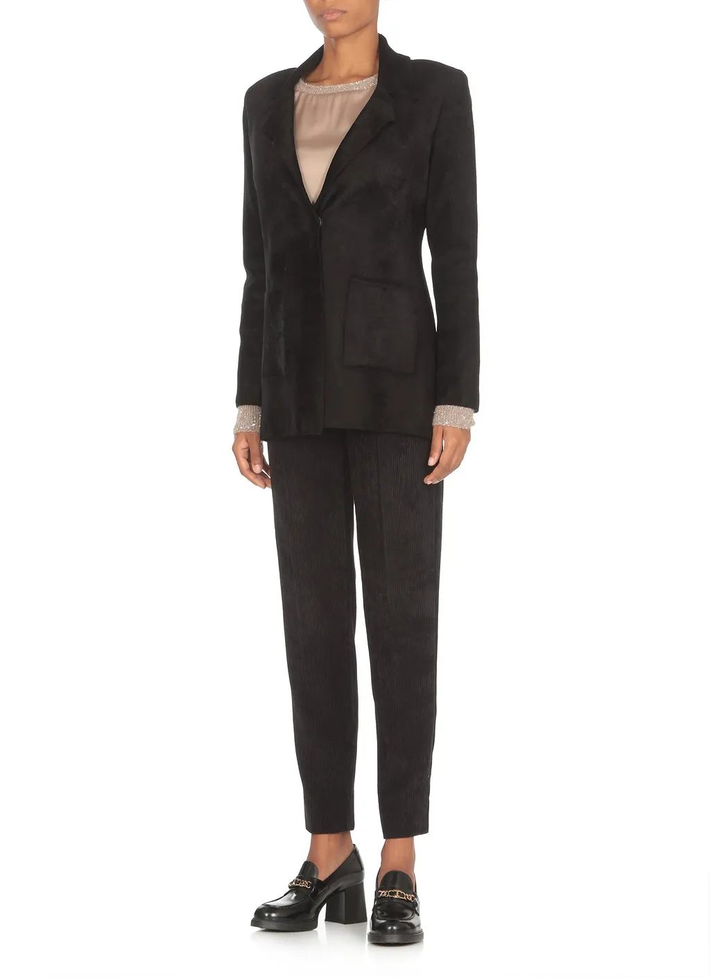 D.Exterior Single-Breasted Straight Hem Blazer