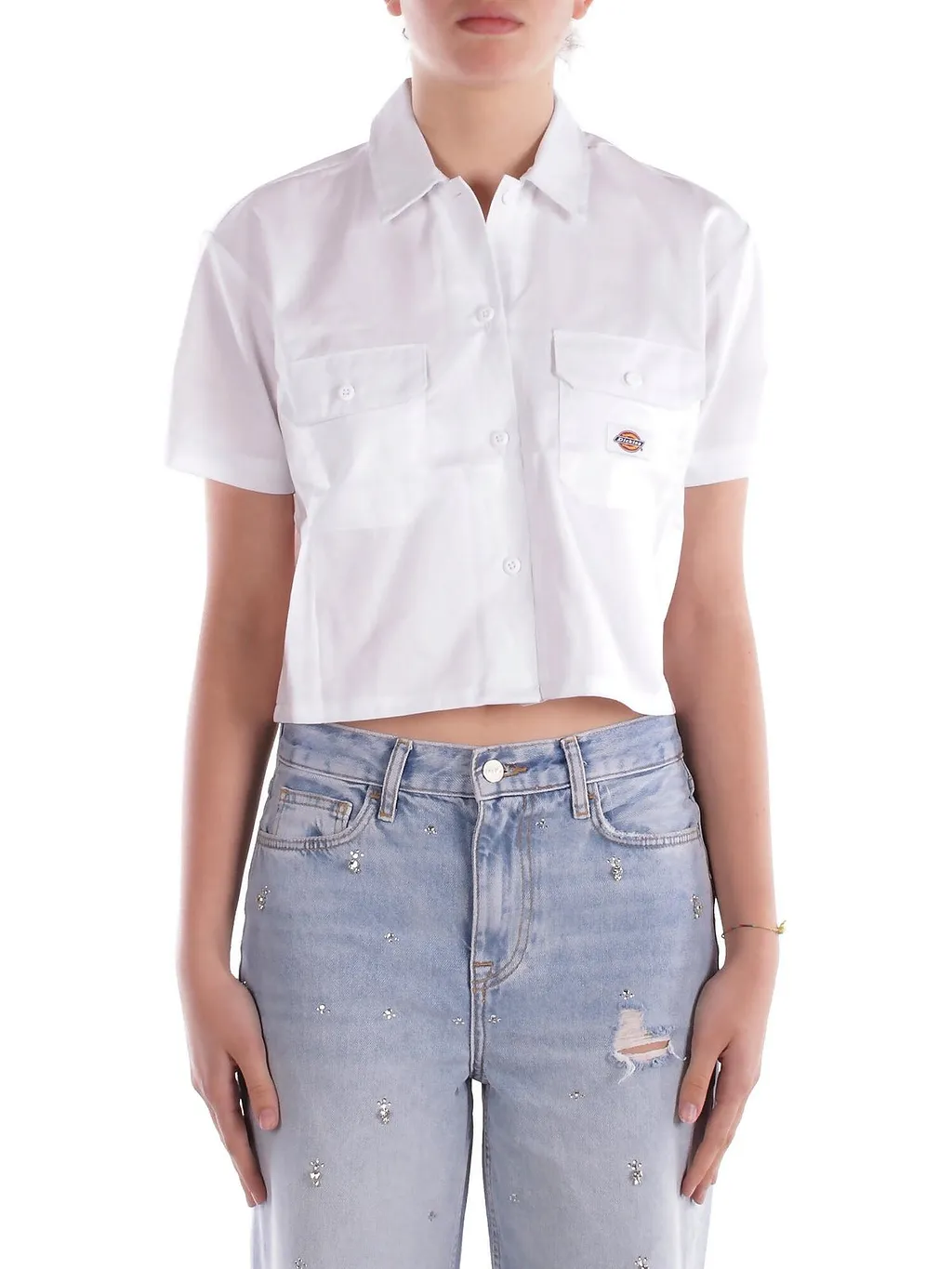 Dickies Logo Patch Short-Sleeved Cropped Shirt