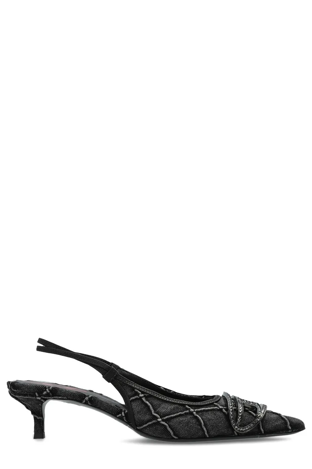Diesel D-Venus Sb Logo Embellished Slingback Denim Pumps