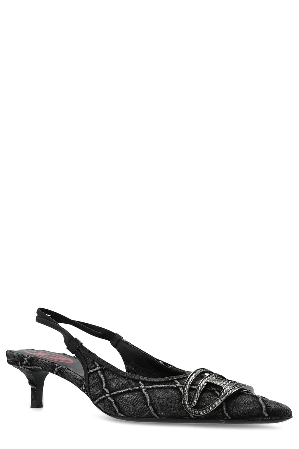 Diesel D-Venus Sb Logo Embellished Slingback Denim Pumps