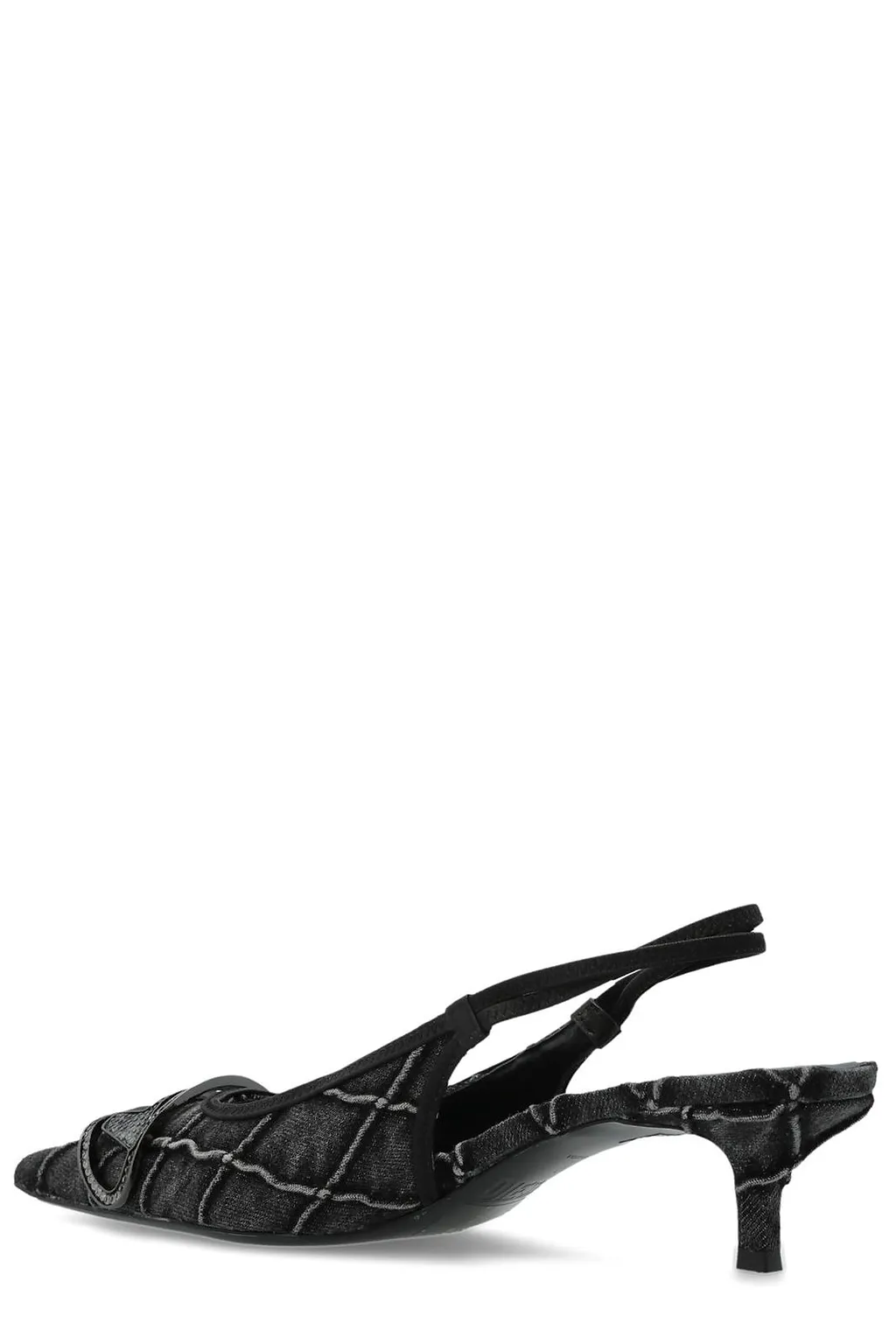 Diesel D-Venus Sb Logo Embellished Slingback Denim Pumps
