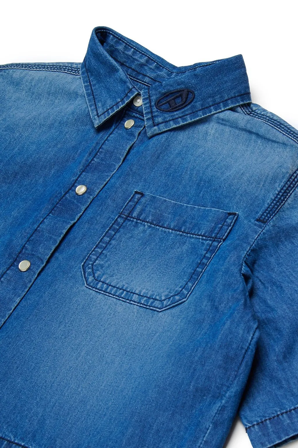 Diesel Kids Oval-D Logo Embroidered Denim Shirt