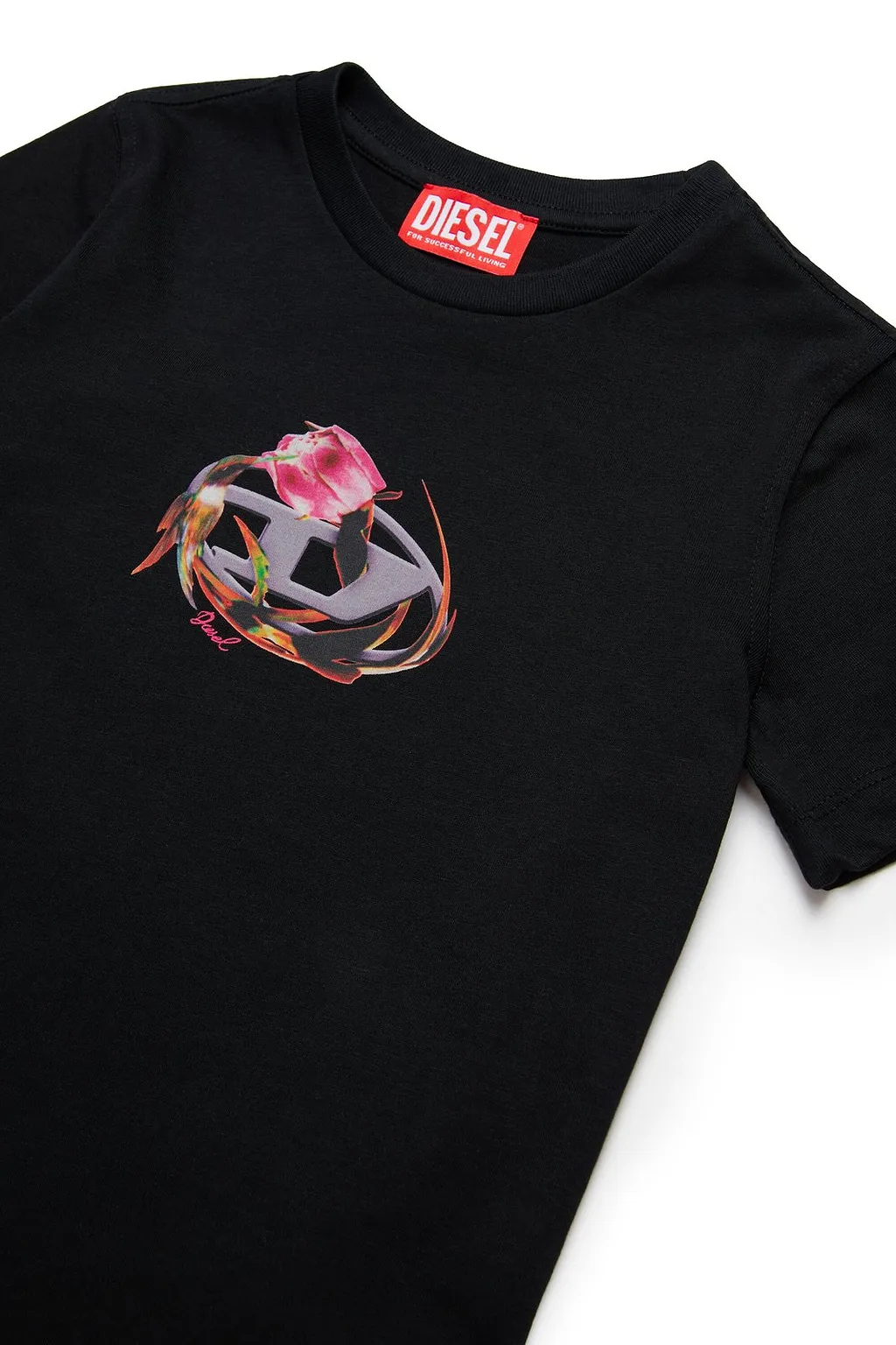Diesel Kids Oval-D Logo Floral Printed Crewneck T-Shirt