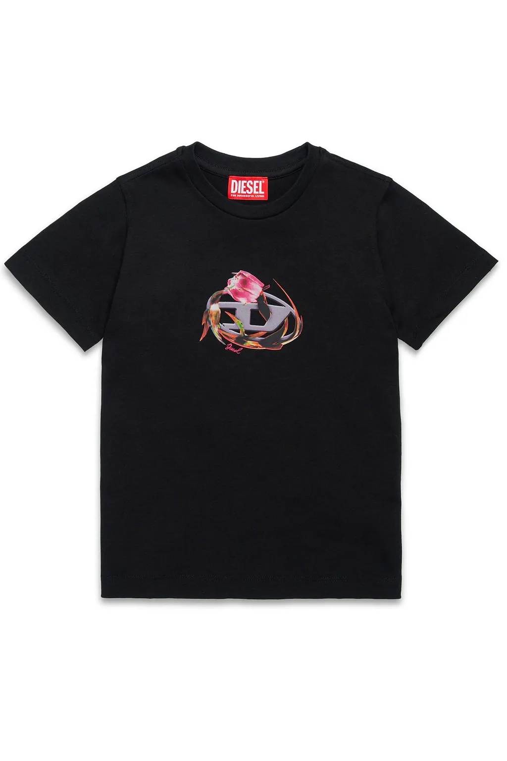 Diesel Kids Oval-D Logo Floral Printed Crewneck T-Shirt