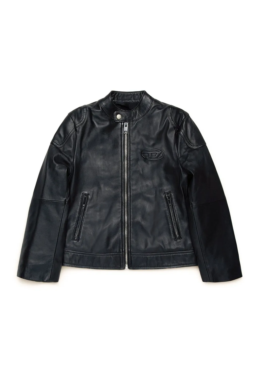 Diesel Kids Oval D Zip-Up Leather Biker Jacket