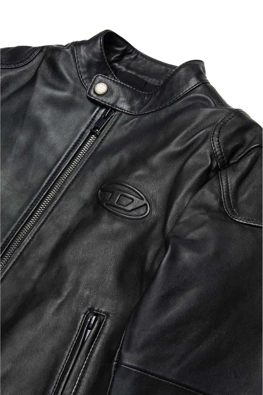 Diesel Kids Oval D Zip-Up Leather Biker Jacket