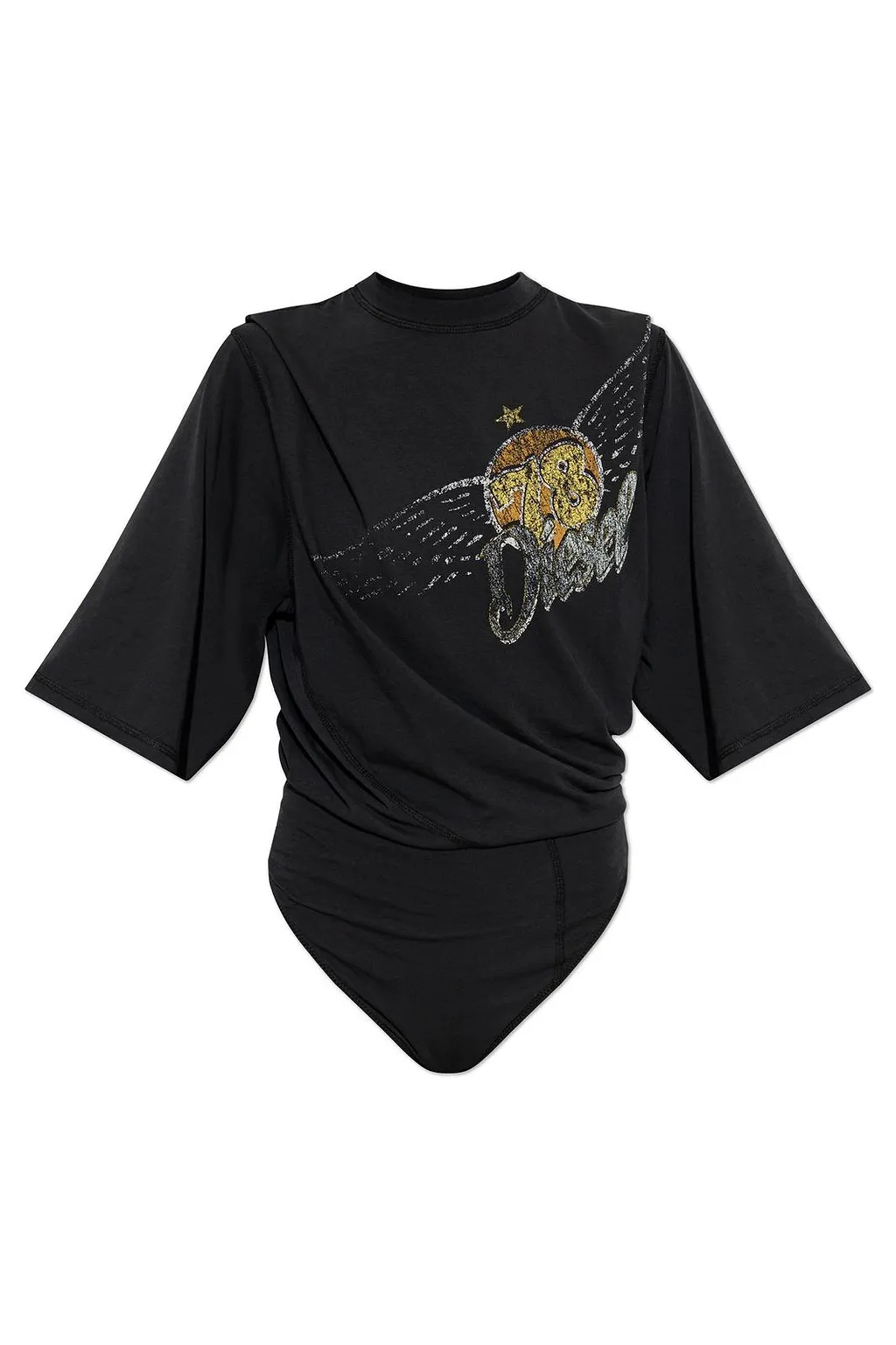Diesel Logo Printed Draped Bodysuit