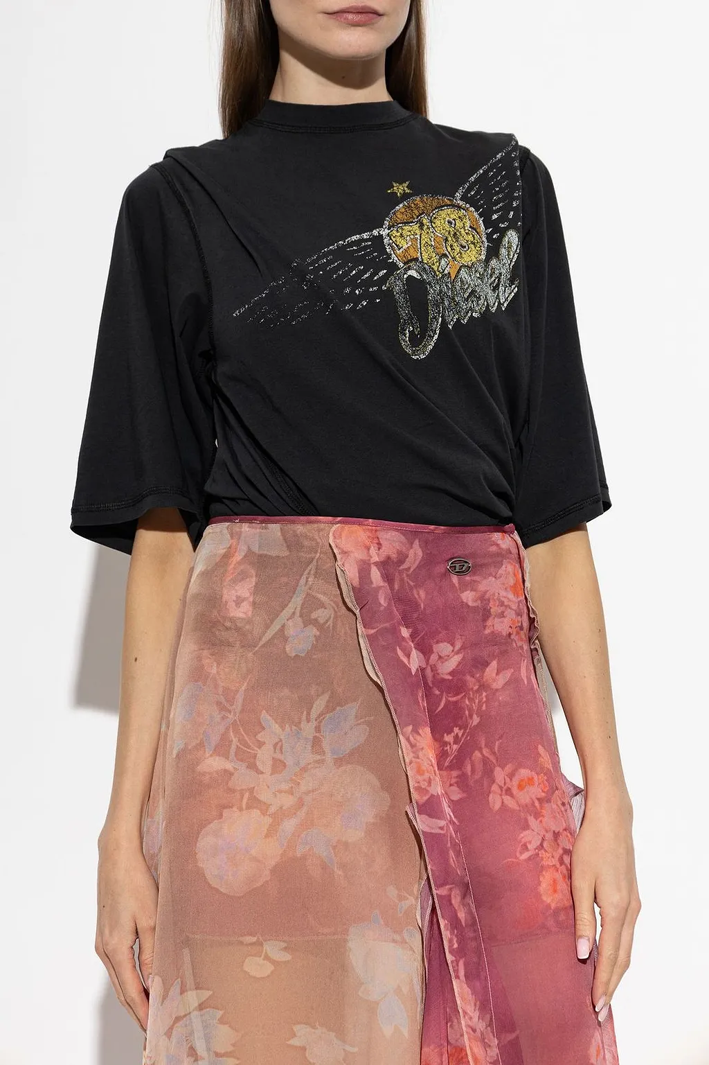 Diesel Logo Printed Draped Bodysuit