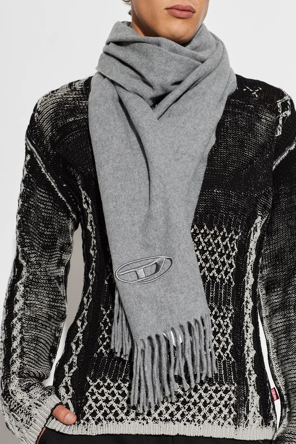 Diesel S-Imon-D-Long Logo Fringed Scarf