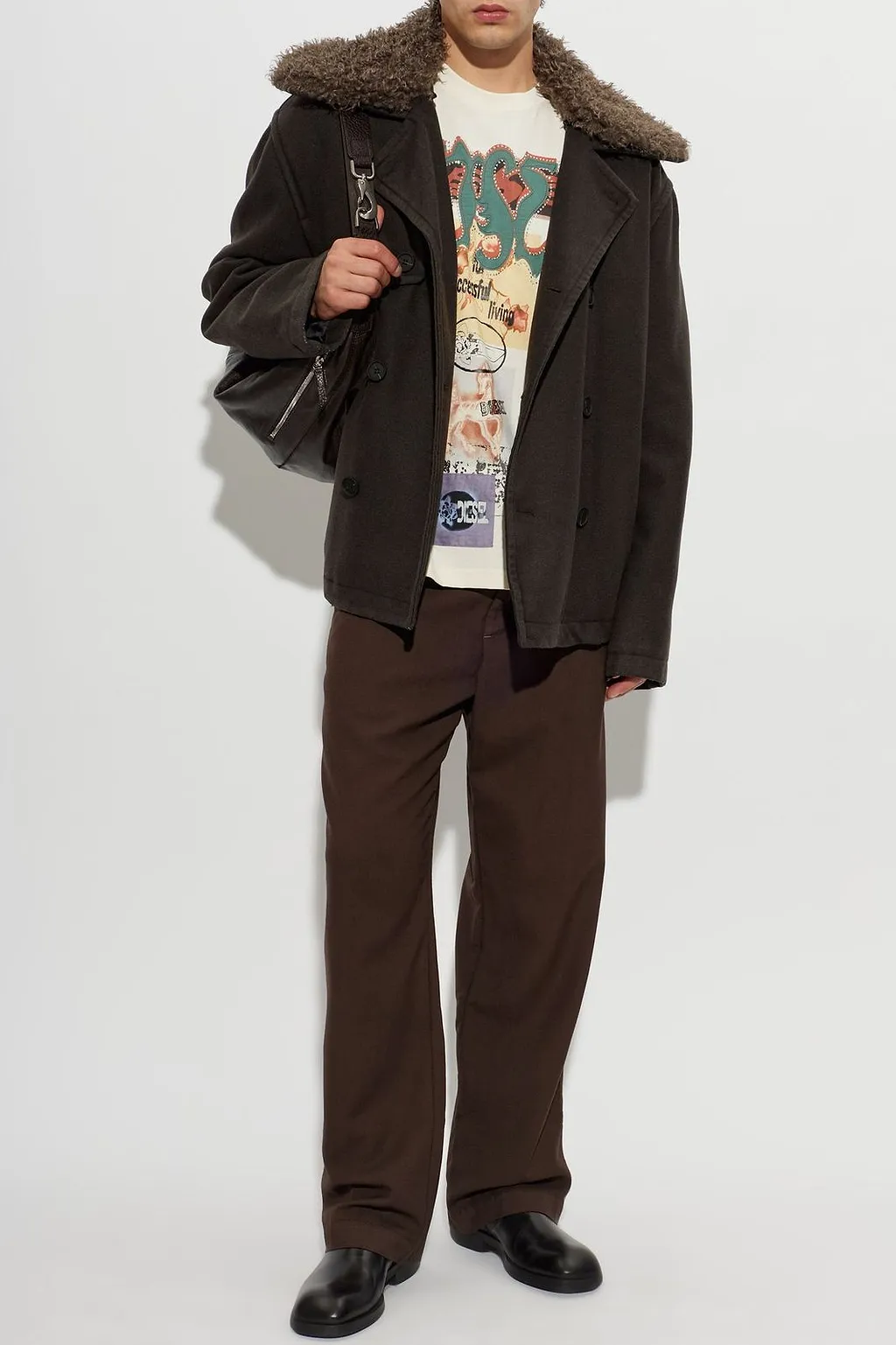 Diesel W Jake Qmch Shearling Collar Coat