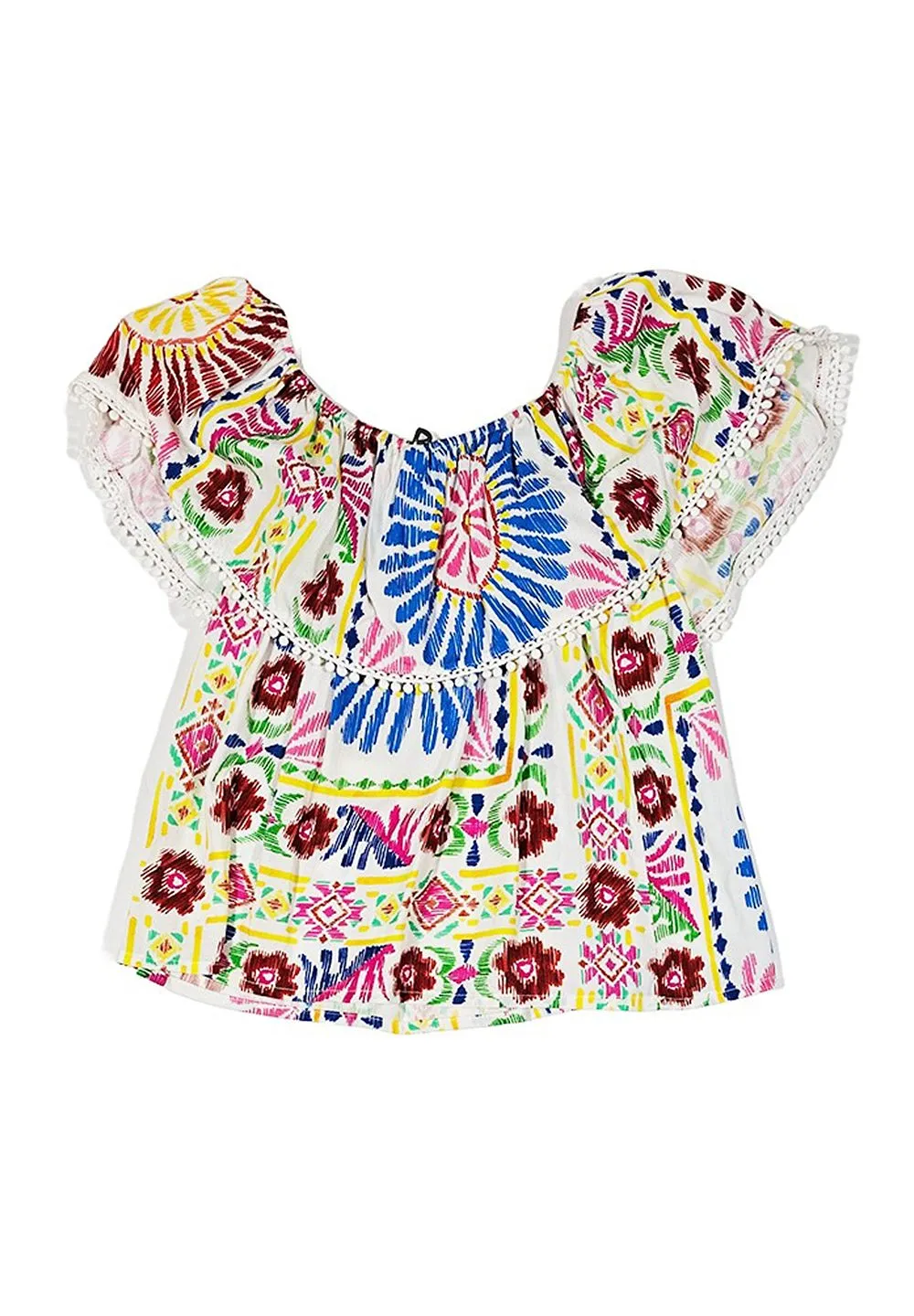 Dixie Kids Printed Ruffled Neck Top
