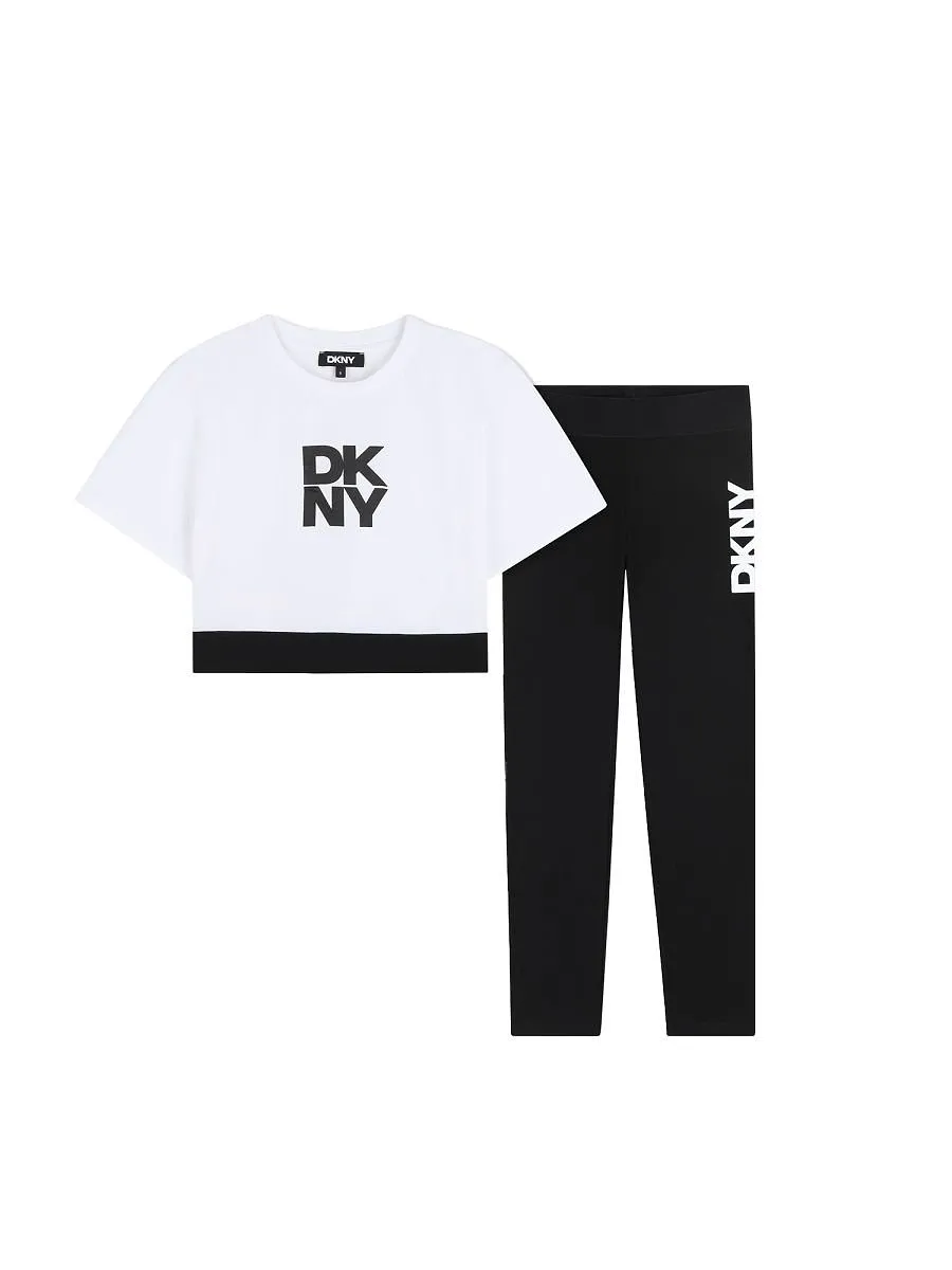 Dkny Kids Logo Crop Top And Leggings Suit