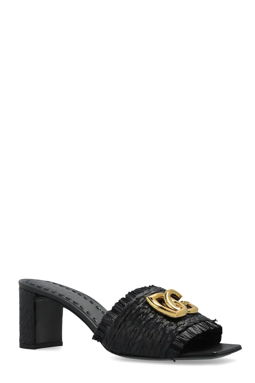 Dolce & Gabbana Logo Raffia Heeled Mules