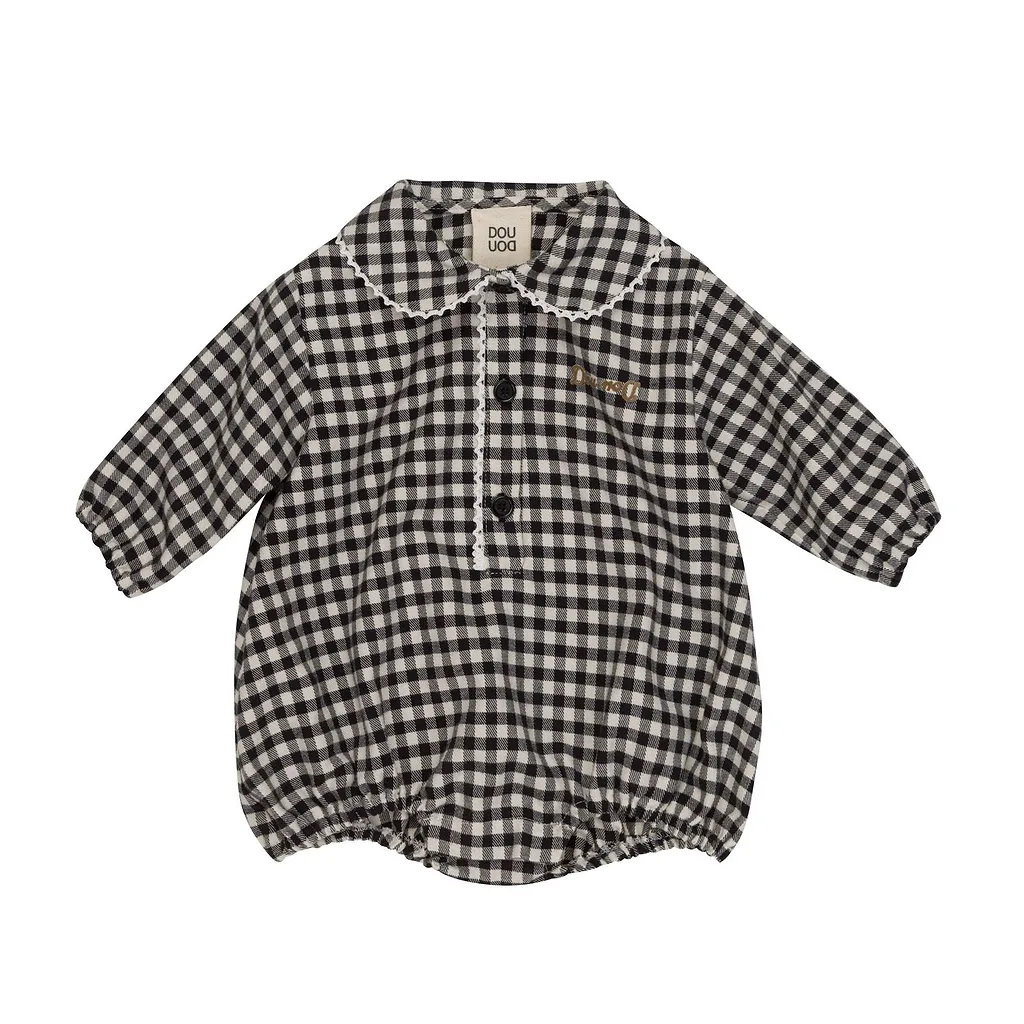 Douuod Kids Button Detailed Checked Rompers