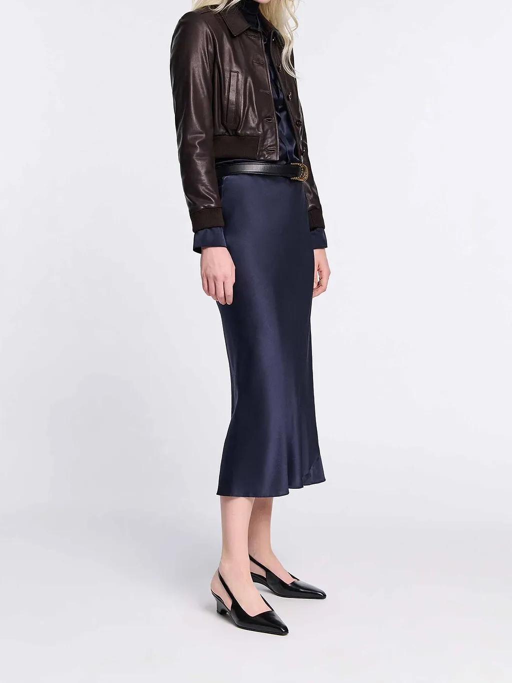 Bias-Cut Satin Midi Skirt