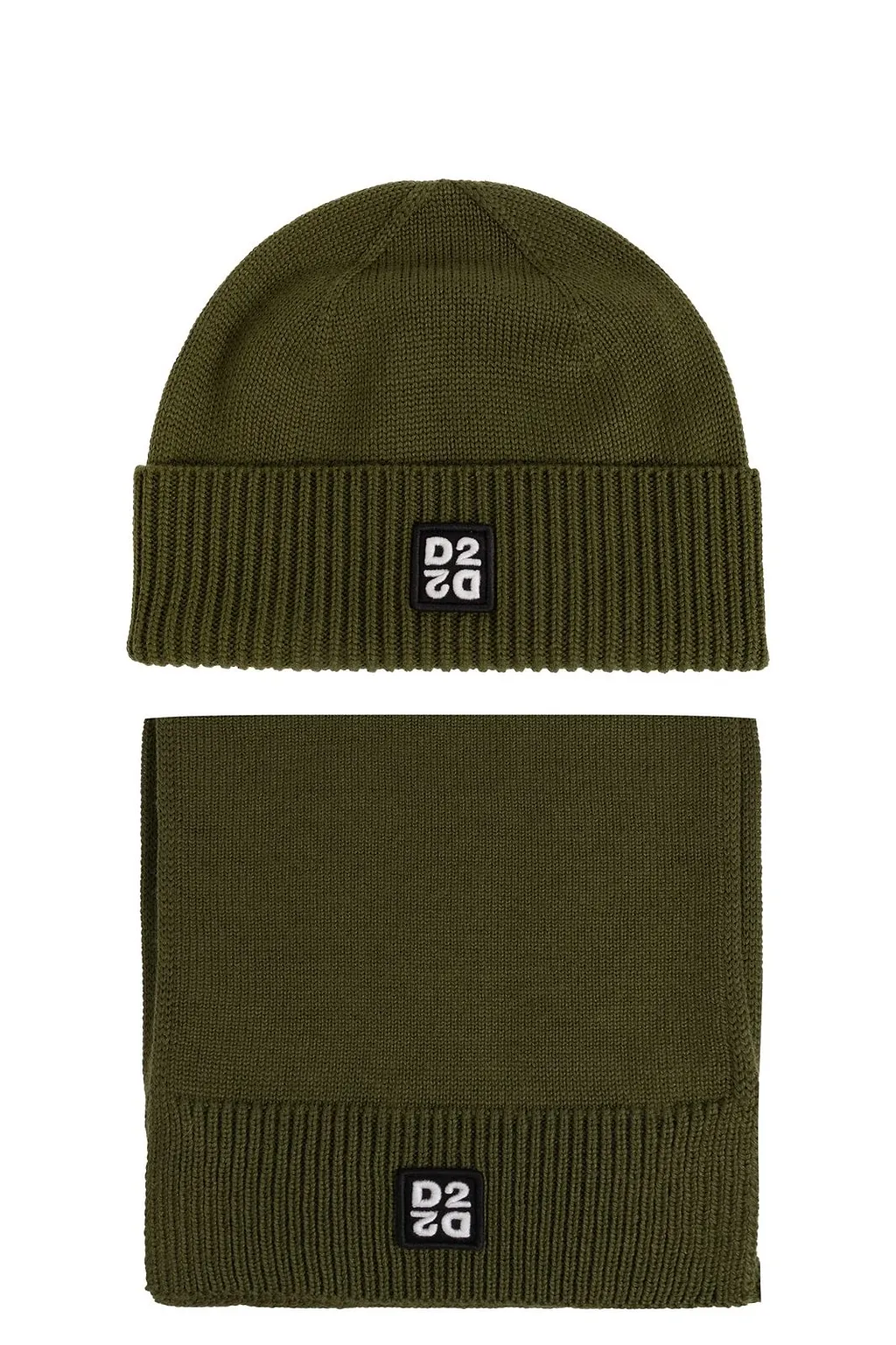 Dsquared2 Logo Patch Ribbed-Knit Beanie Scarf Set