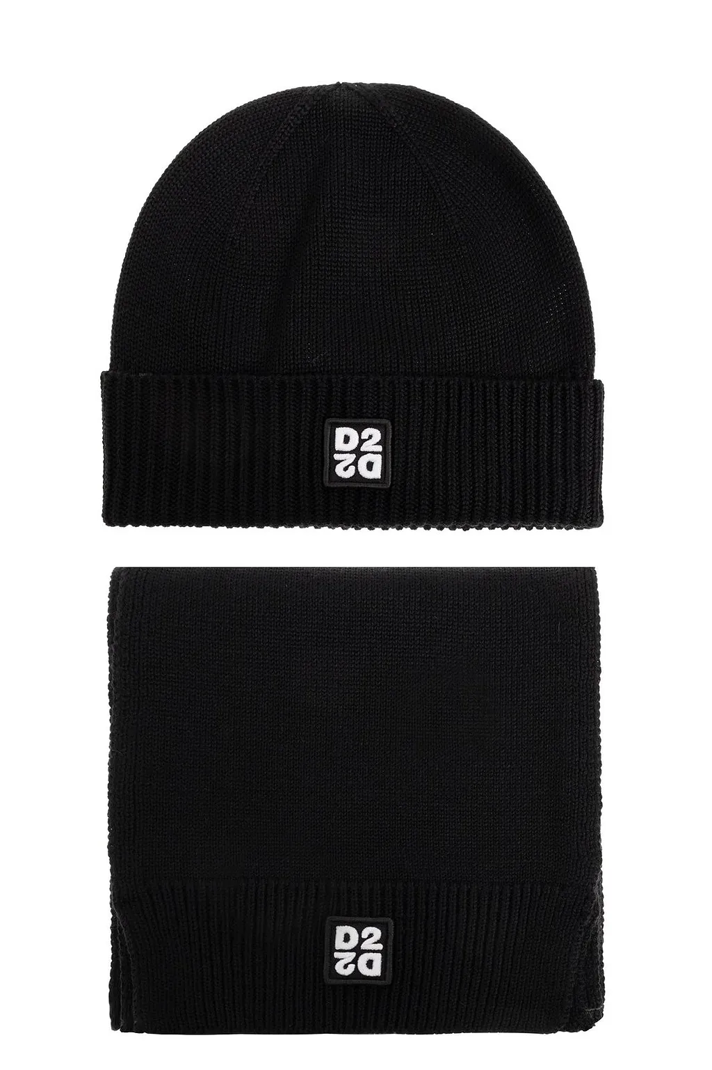 Dsquared2 Logo Patch Ribbed-Knit Beanie Scarf Set
