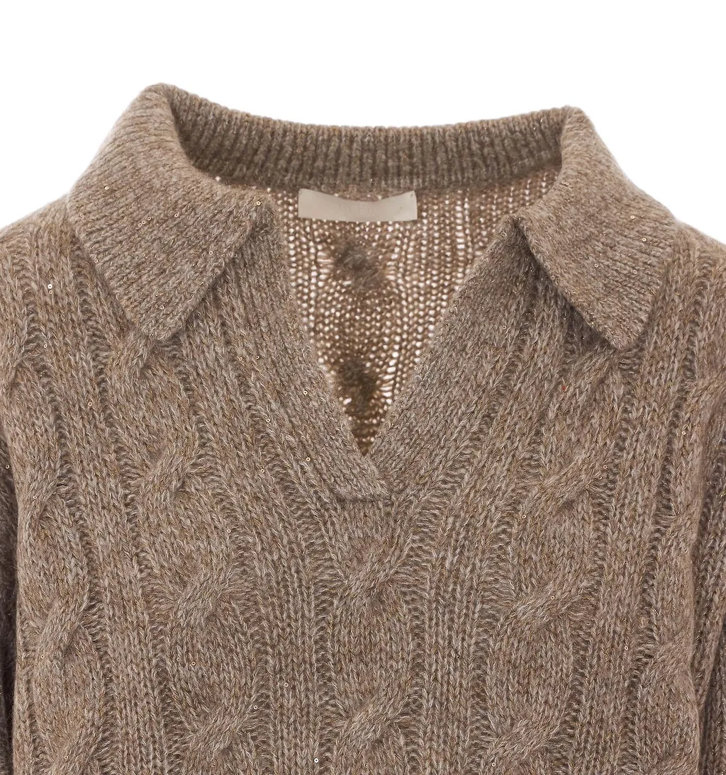Eleh Cable Knit Collared Knitted Sweater