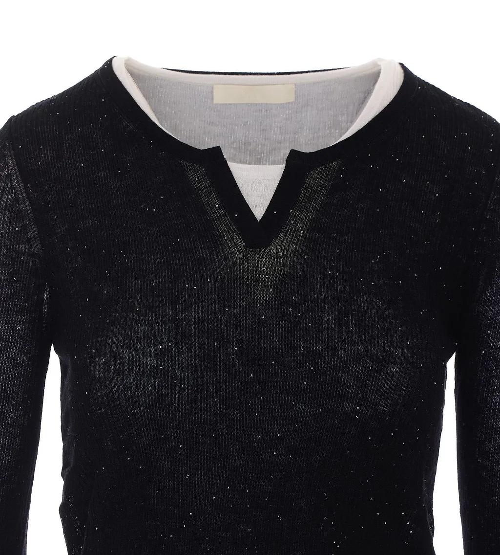 Eleh Contrast Trim Sequined Knitted Top