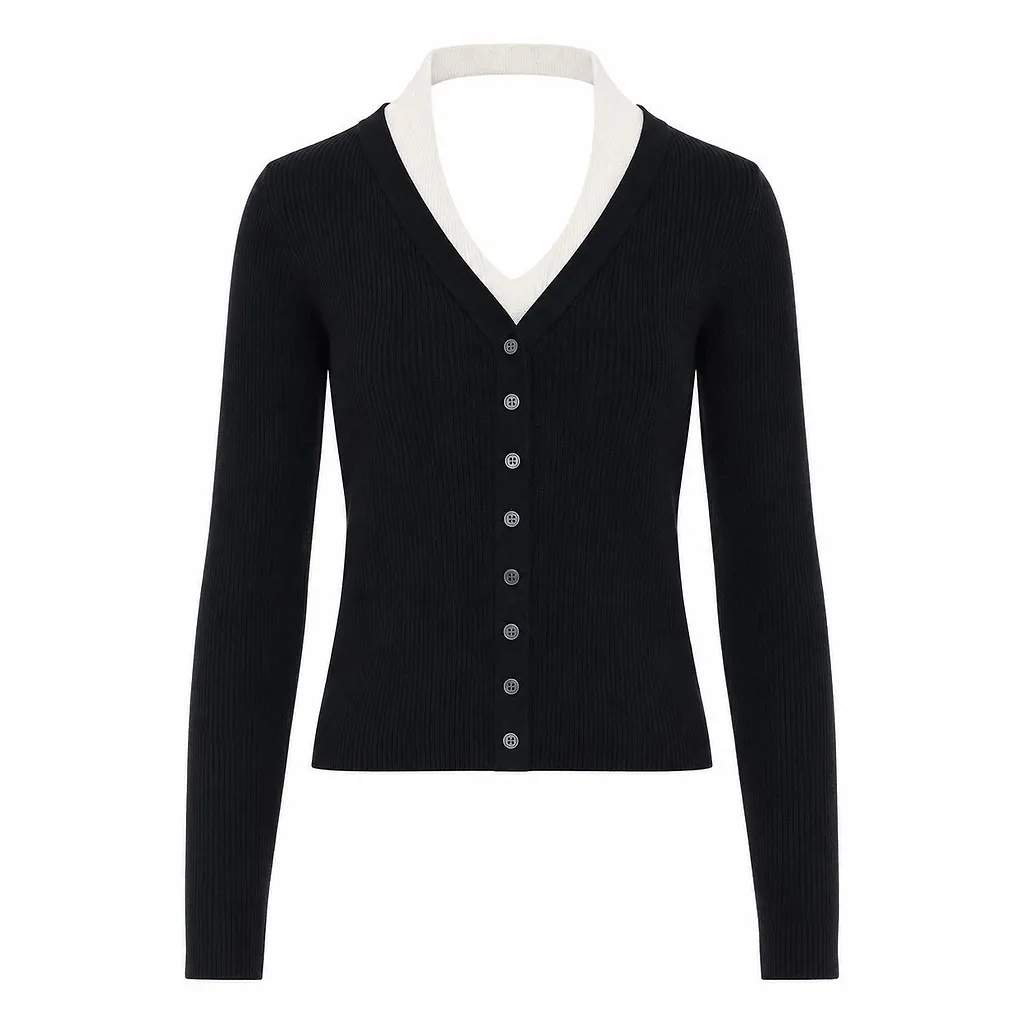 Ribbed Button-Front Cardigan