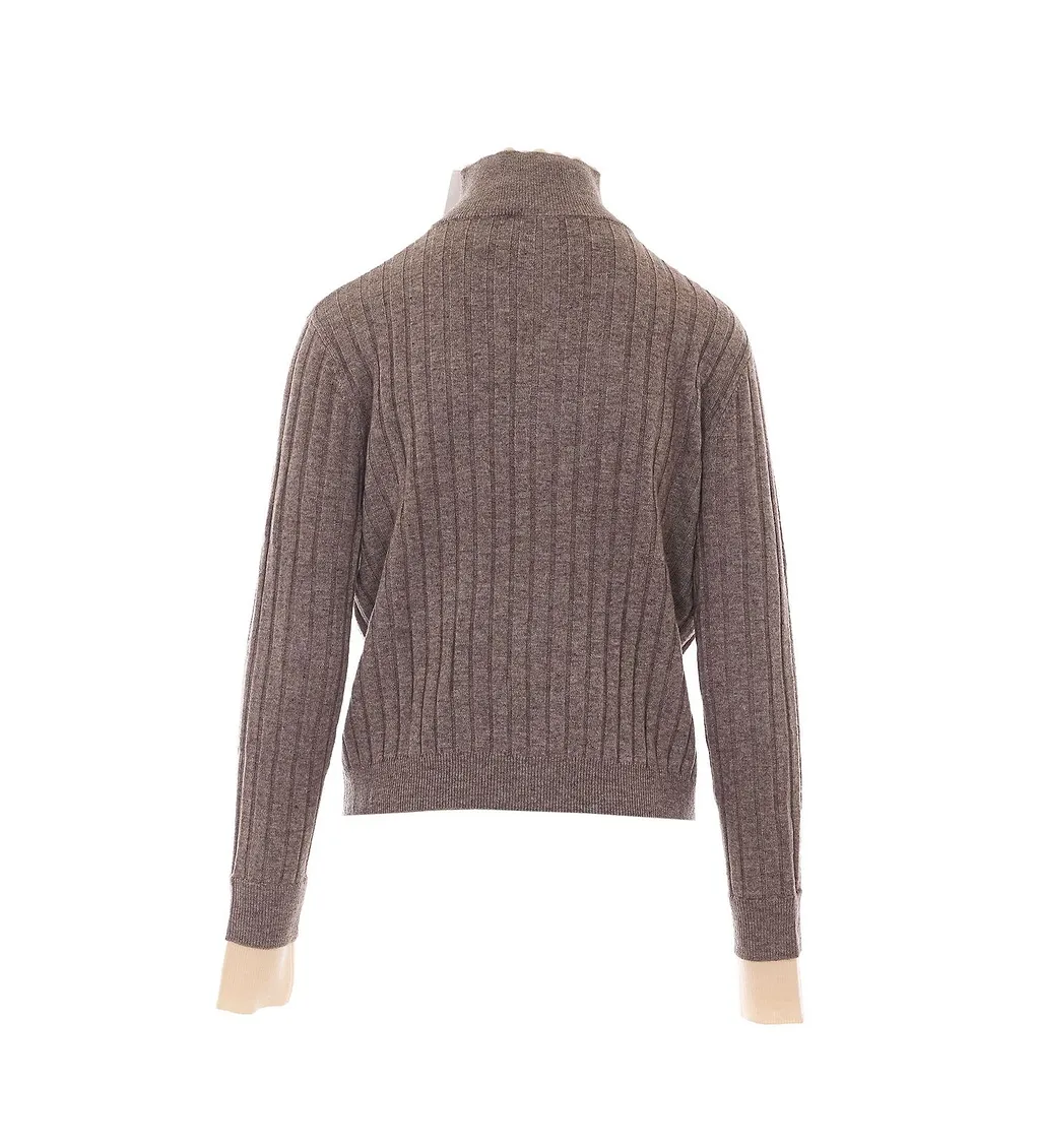 Ribbed Button-Neck Knitted Sweater