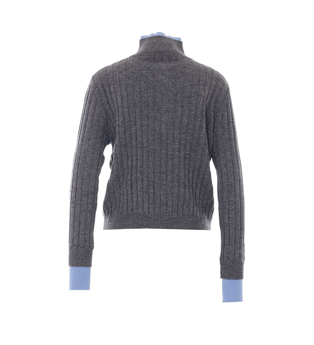 Ribbed High Neck Knitted Sweater