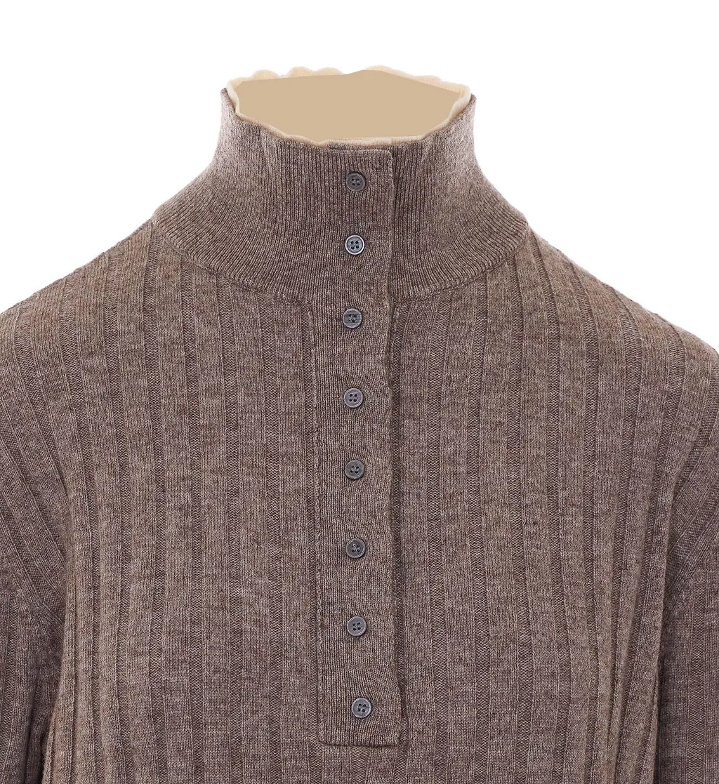 Ribbed Button-Neck Knitted Sweater