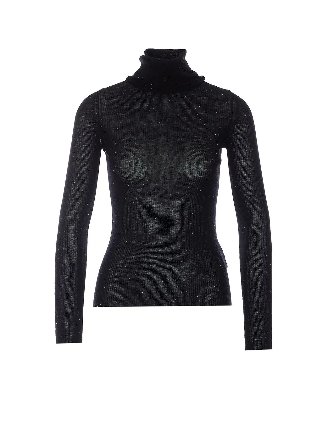Ribbed Sequined Turtleneck Knitted Top