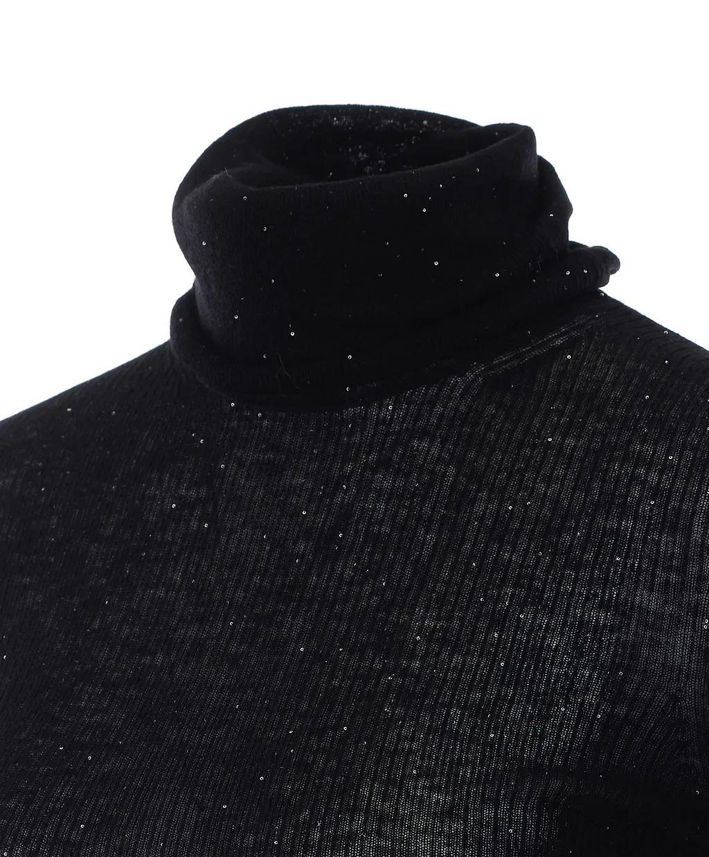 Ribbed Sequined Turtleneck Knitted Top