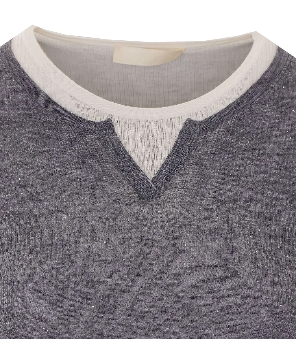 Eleh Sequin Trim Long-Sleeve Knitted Top