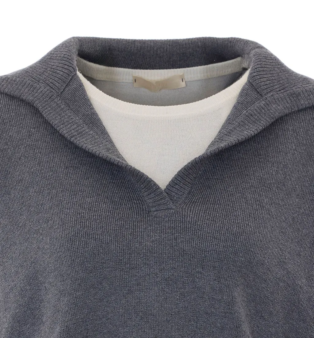 V-Neck Sailor-Collar Knitted Sweater