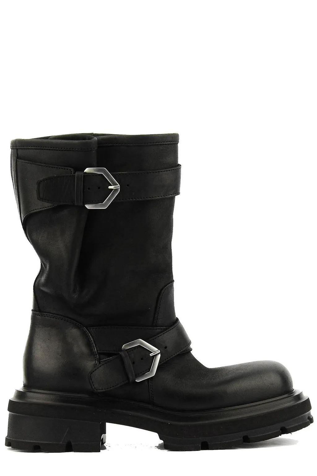 Elena Iachi Round Toe Buckled Biker Boots
