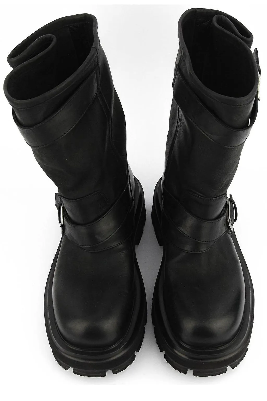Elena Iachi Round Toe Buckled Biker Boots