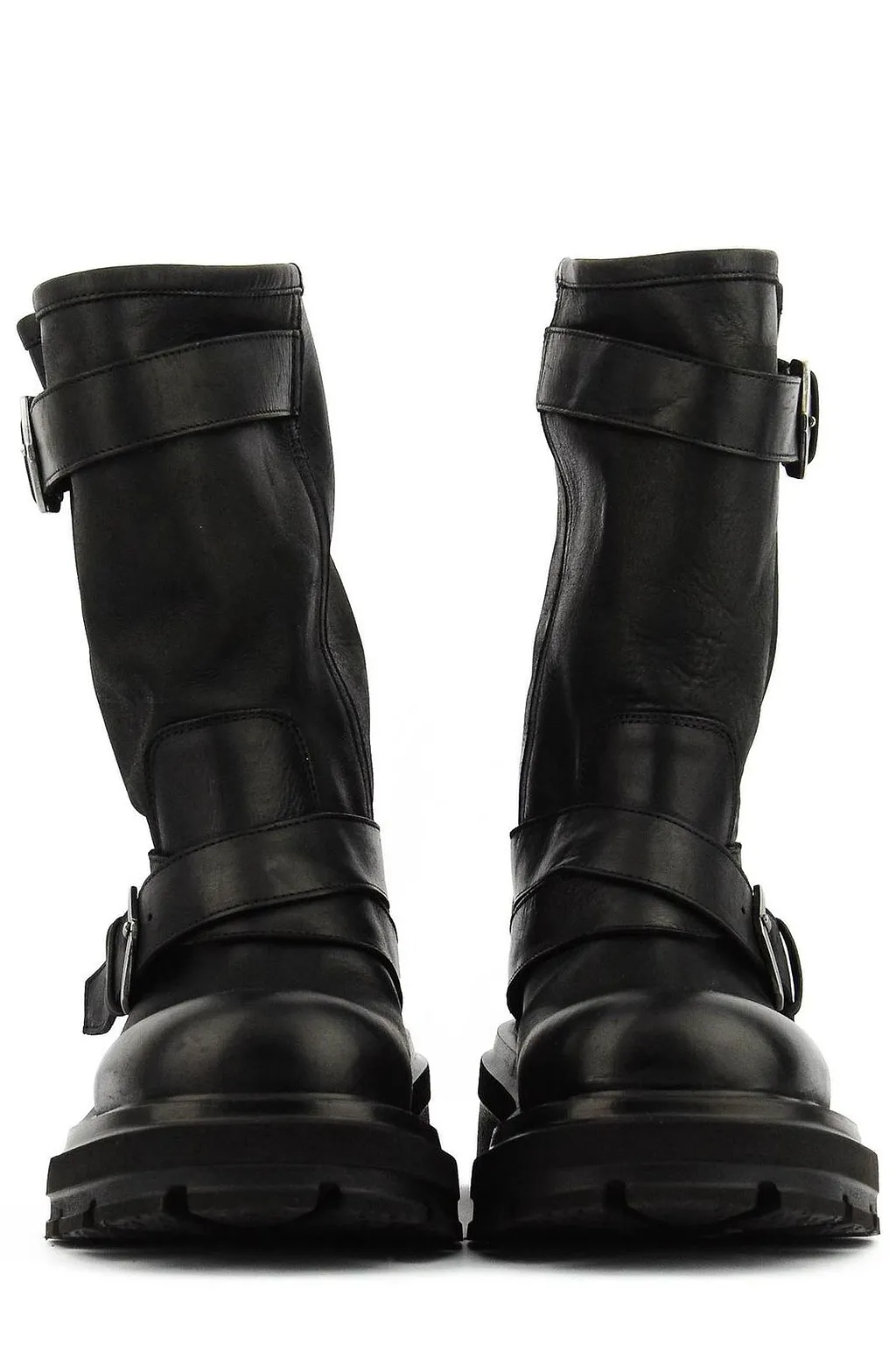 Elena Iachi Round Toe Buckled Biker Boots
