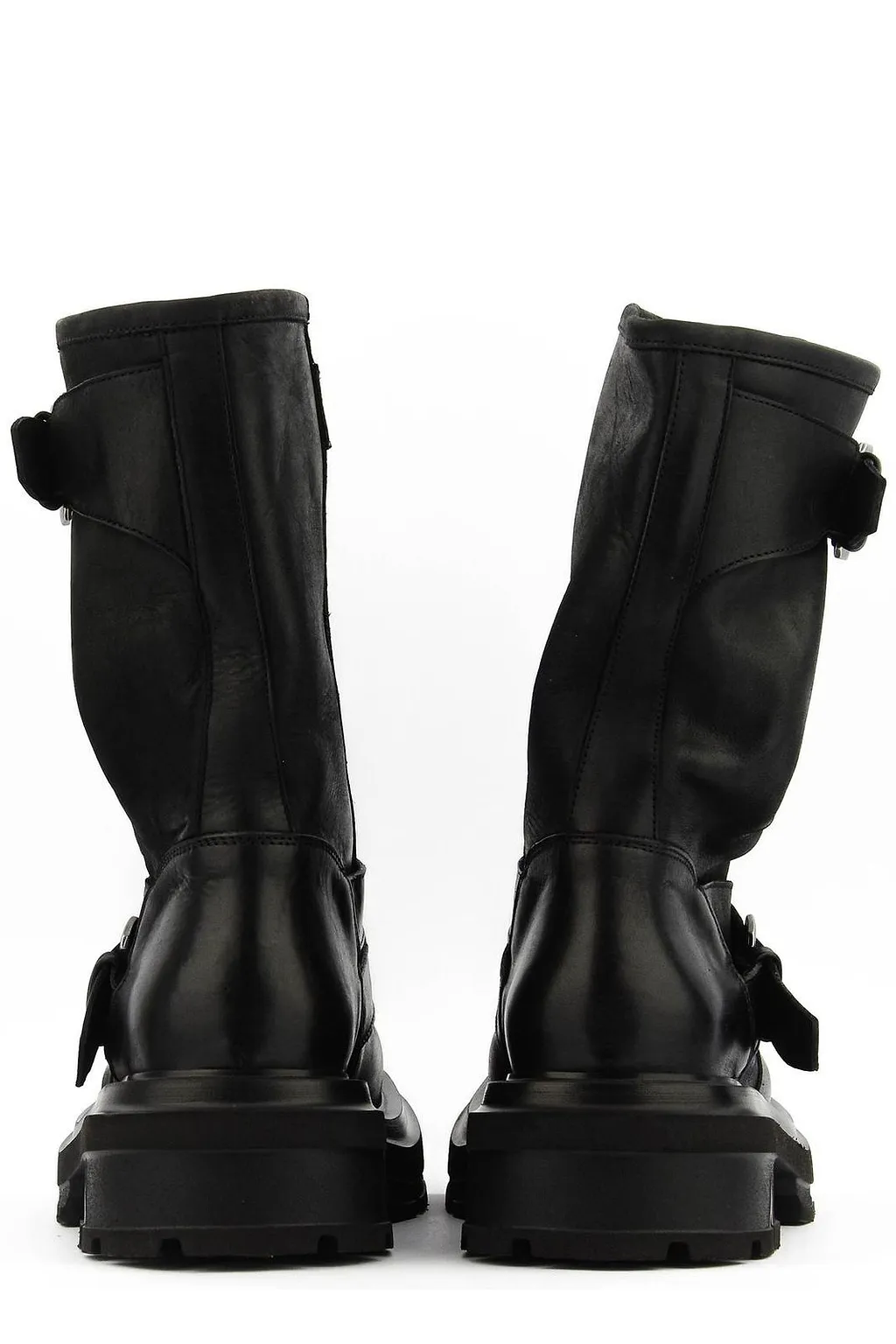 Elena Iachi Round Toe Buckled Biker Boots