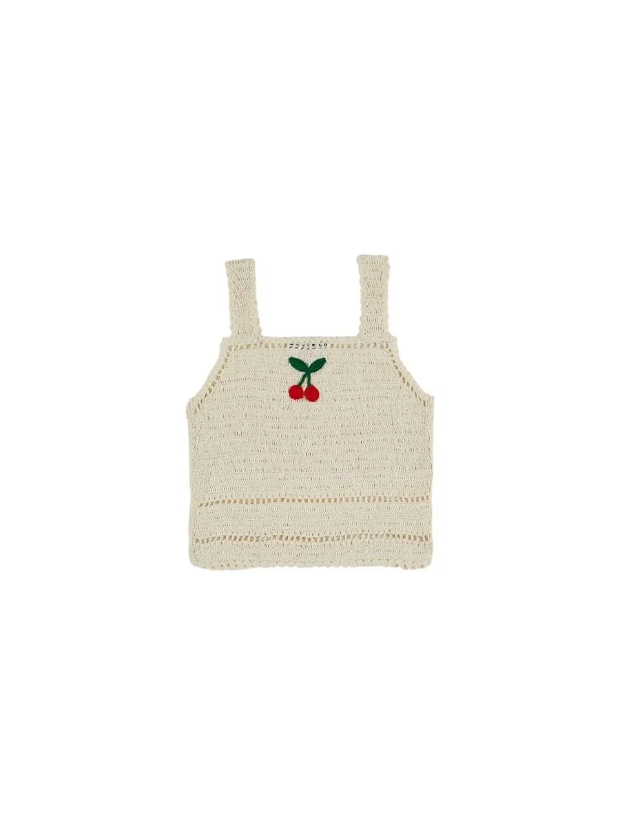 Emile Et Ida Crochet Cherry Embroidered Top