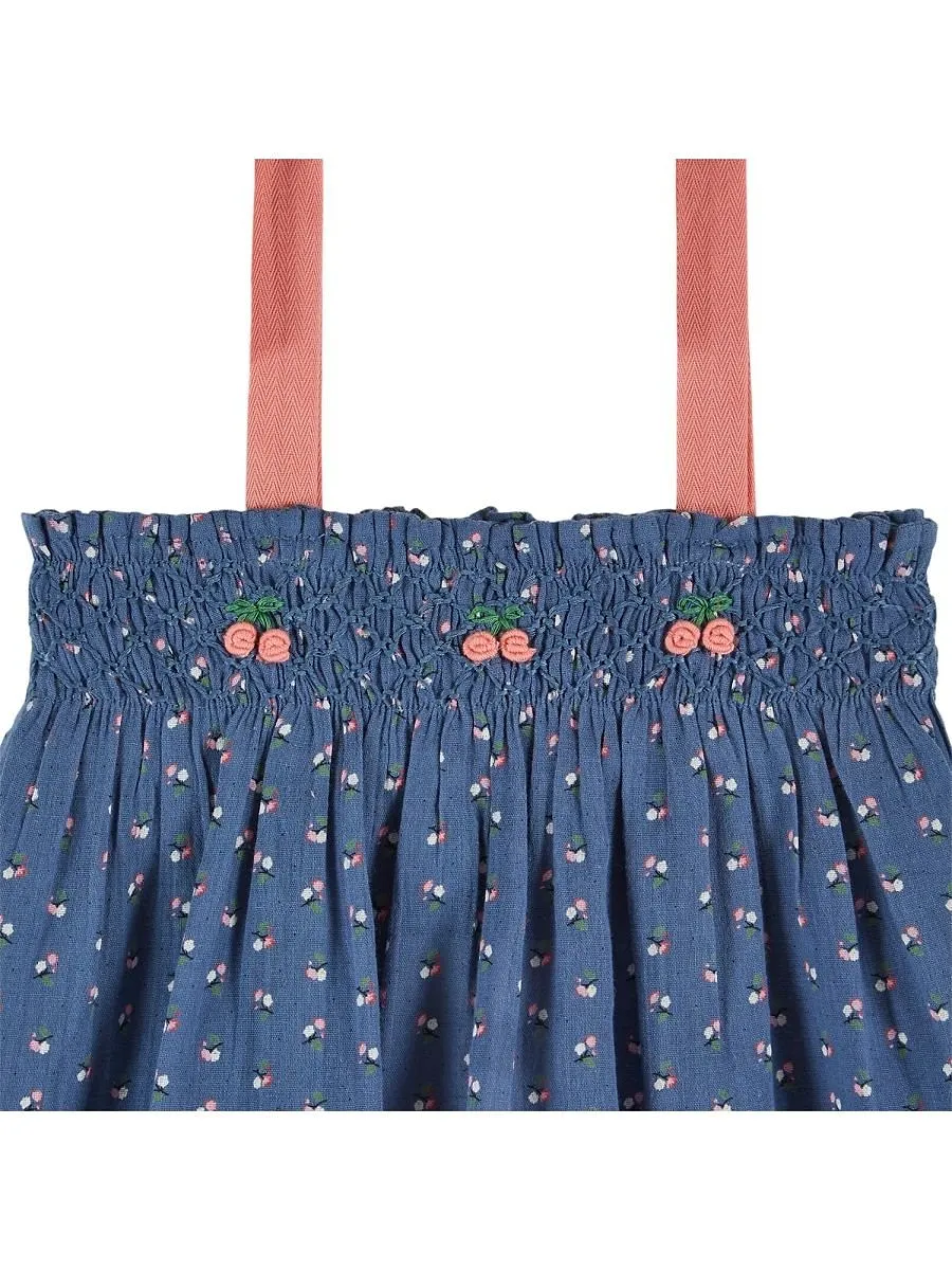 Smocked Embroidered Strap Top