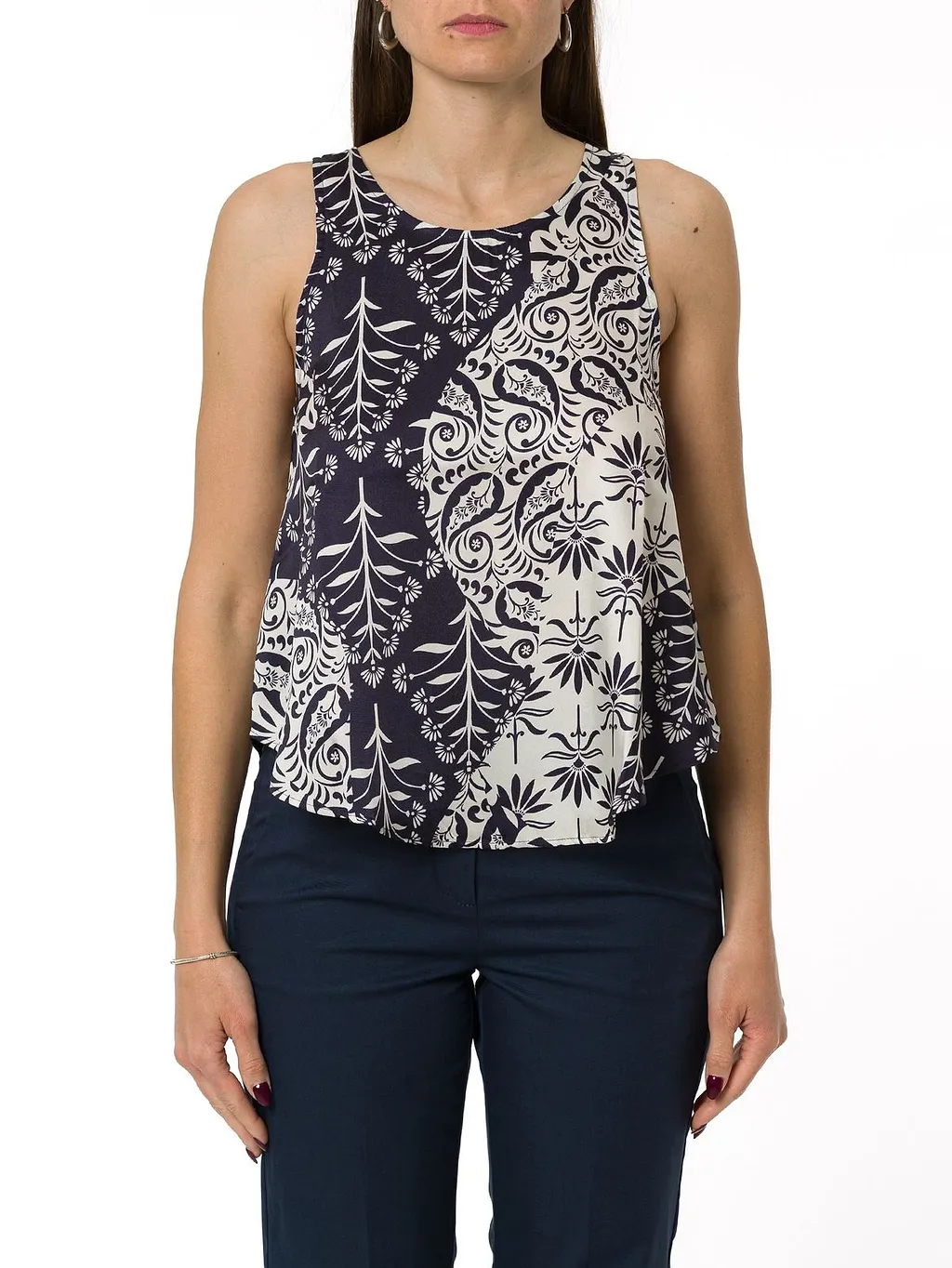 Emme Marella Patterned Sleeveless Twill Top