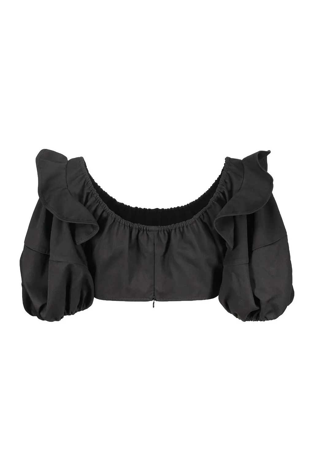 Ellery Puff-Sleeve Ruffled Crop Top