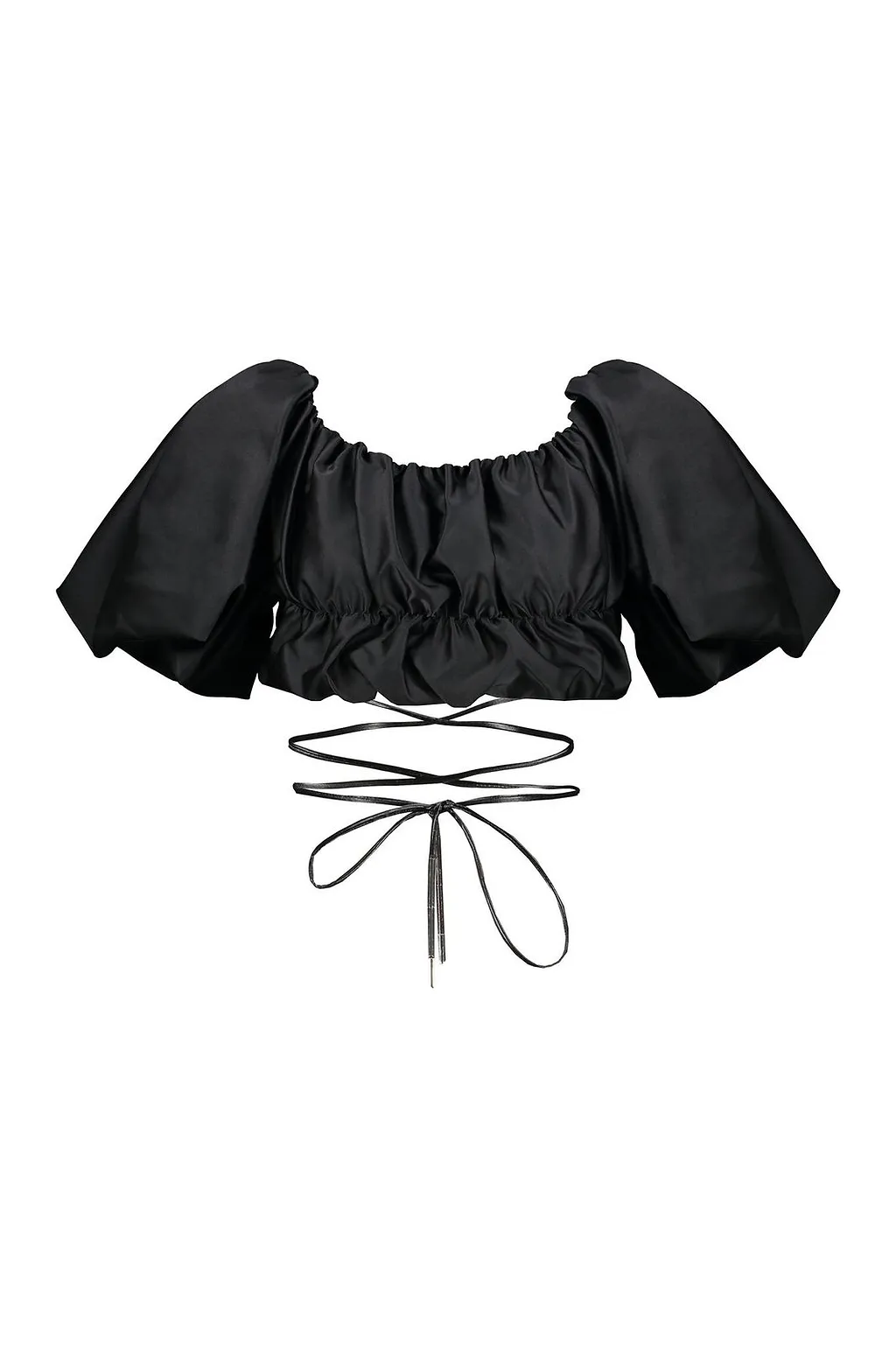 Ellery Ruched Puff-Sleeved Crop Top