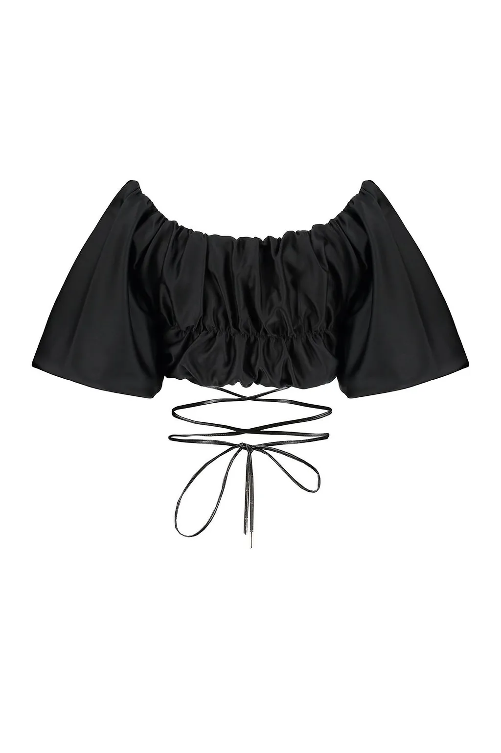 Ellery Ruched Puff-Sleeved Crop Top