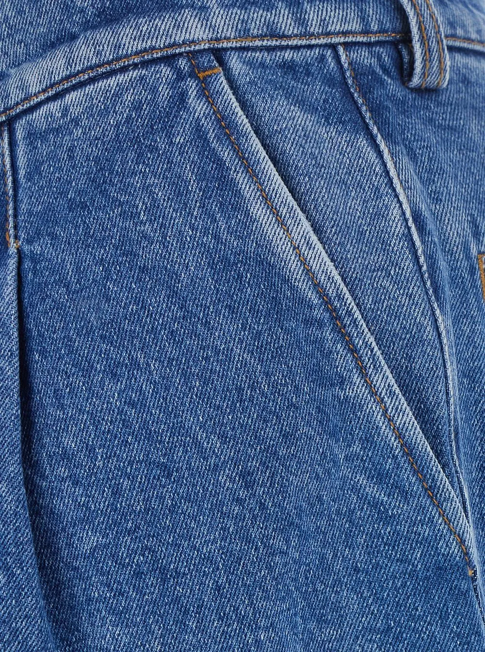 Pleated Wide-Leg Jeans