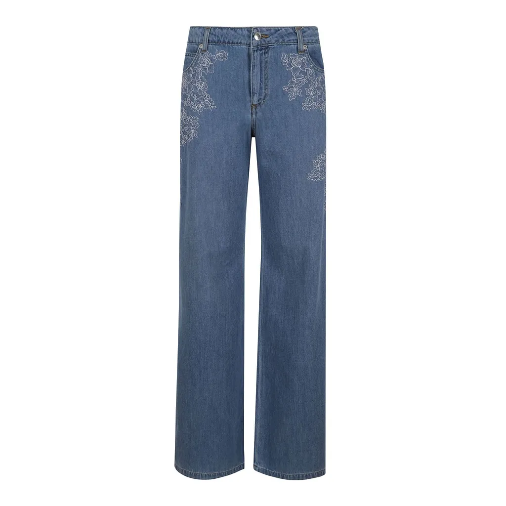 Ermanno Firenze Floral Embroidered Wide-Leg Jeans
