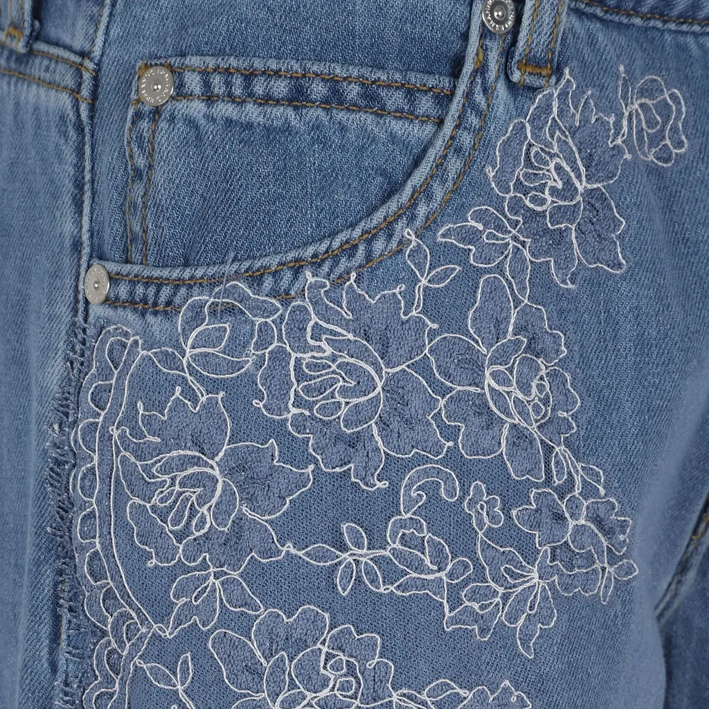 Ermanno Firenze Floral Embroidered Wide-Leg Jeans