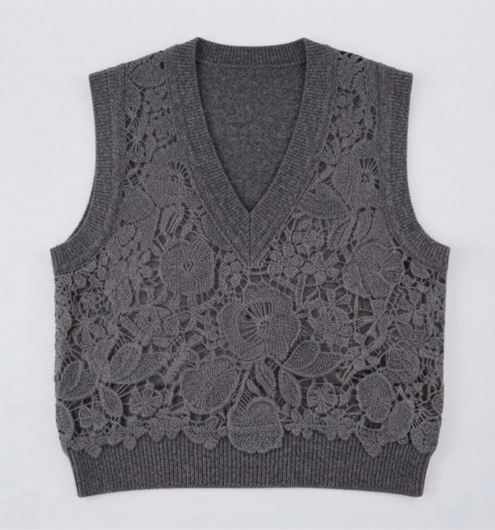 Floral Openwork Knit Waistcoat