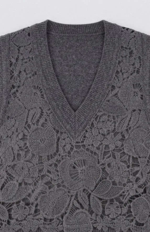 Floral Openwork Knit Waistcoat