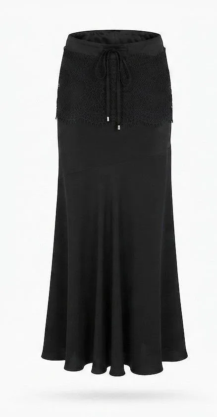 Ermanno Firenze Lace-Trim Drawstring Maxi Skirt