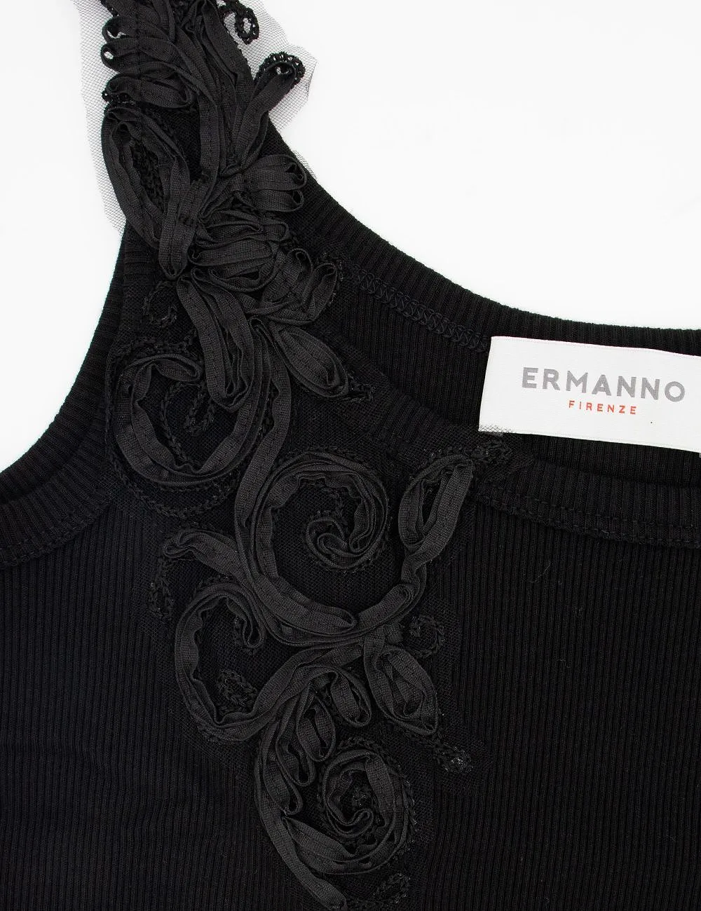 Ermanno Firenze Ribbed Floral-Trim Tank Top